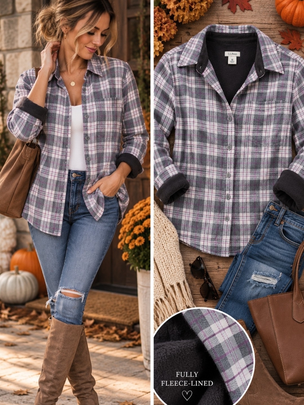 L.L.Bean Fleece Lined Flannel Shirt Plaid Cozy Soft Fall Medium Cabin Classic